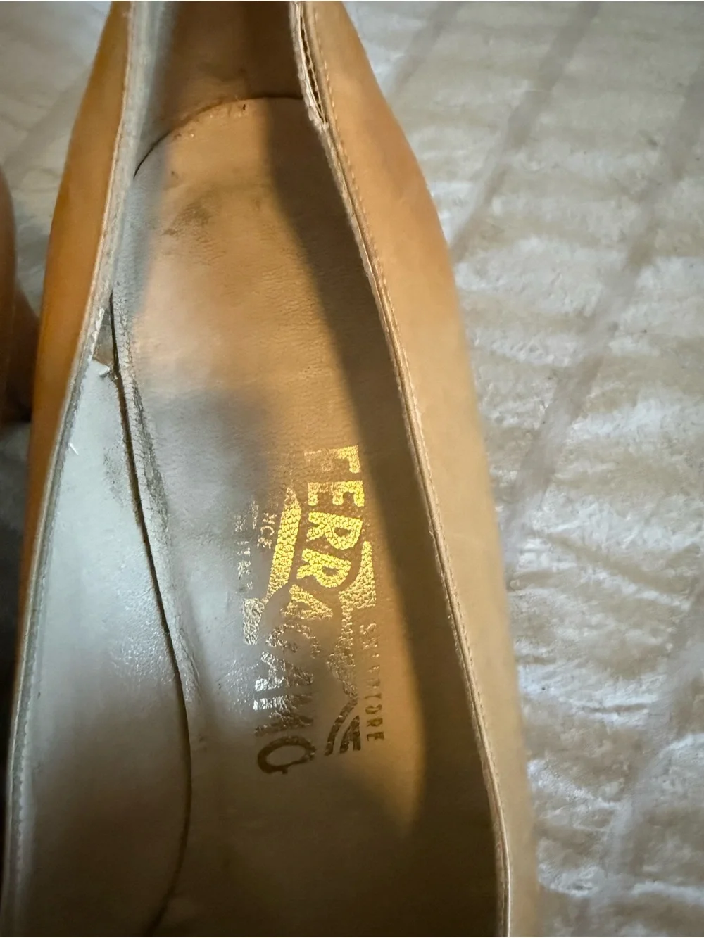 Salvatore Ferragamo Camel/Tan Leather Loafers with Gold Hardware - Picture 3 of 3